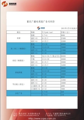 2011年《重庆广播电视报》刊例价格解析与电视节目策划协同策略